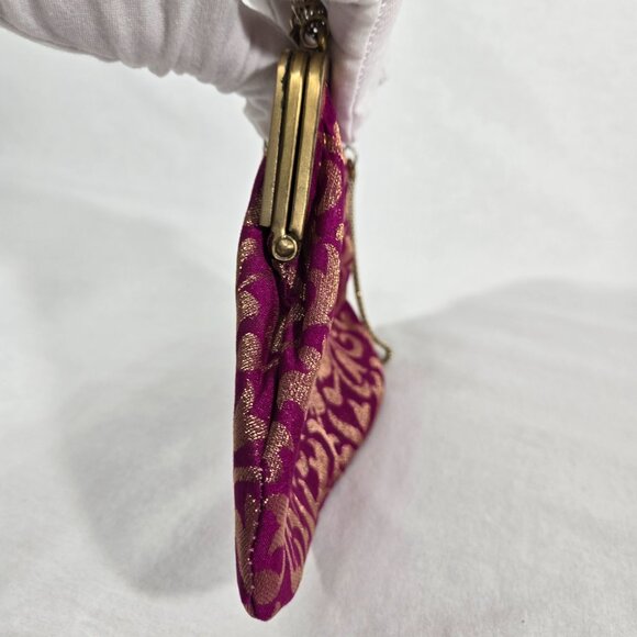 VINTAGE - ANTIQUE Bridgerton Hipster FUCHSIA Embellished Gold Details Clutch Bag - Picture 11 of 17